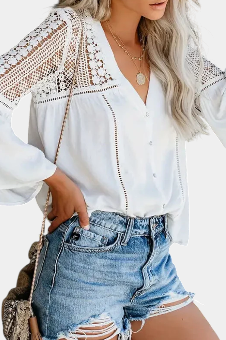 HELOÍSA | Blusa com decote em V e renda