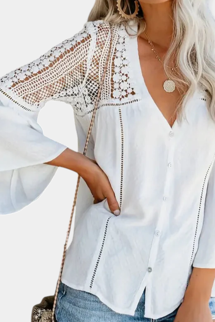 HELOÍSA | Blusa com decote em V e renda