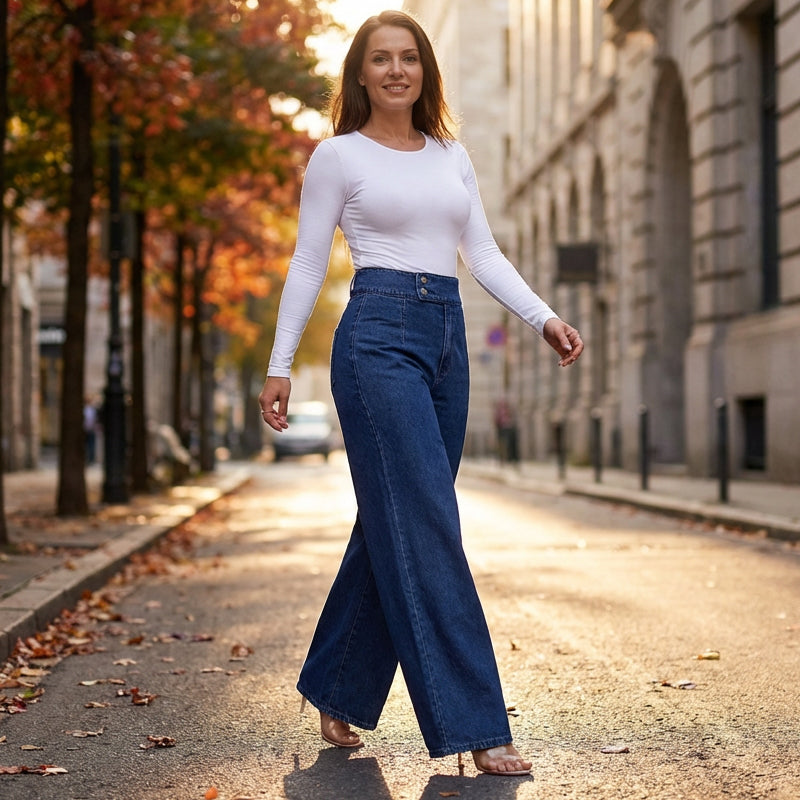 ALICE | Calça jeans de cintura alta e perna larga