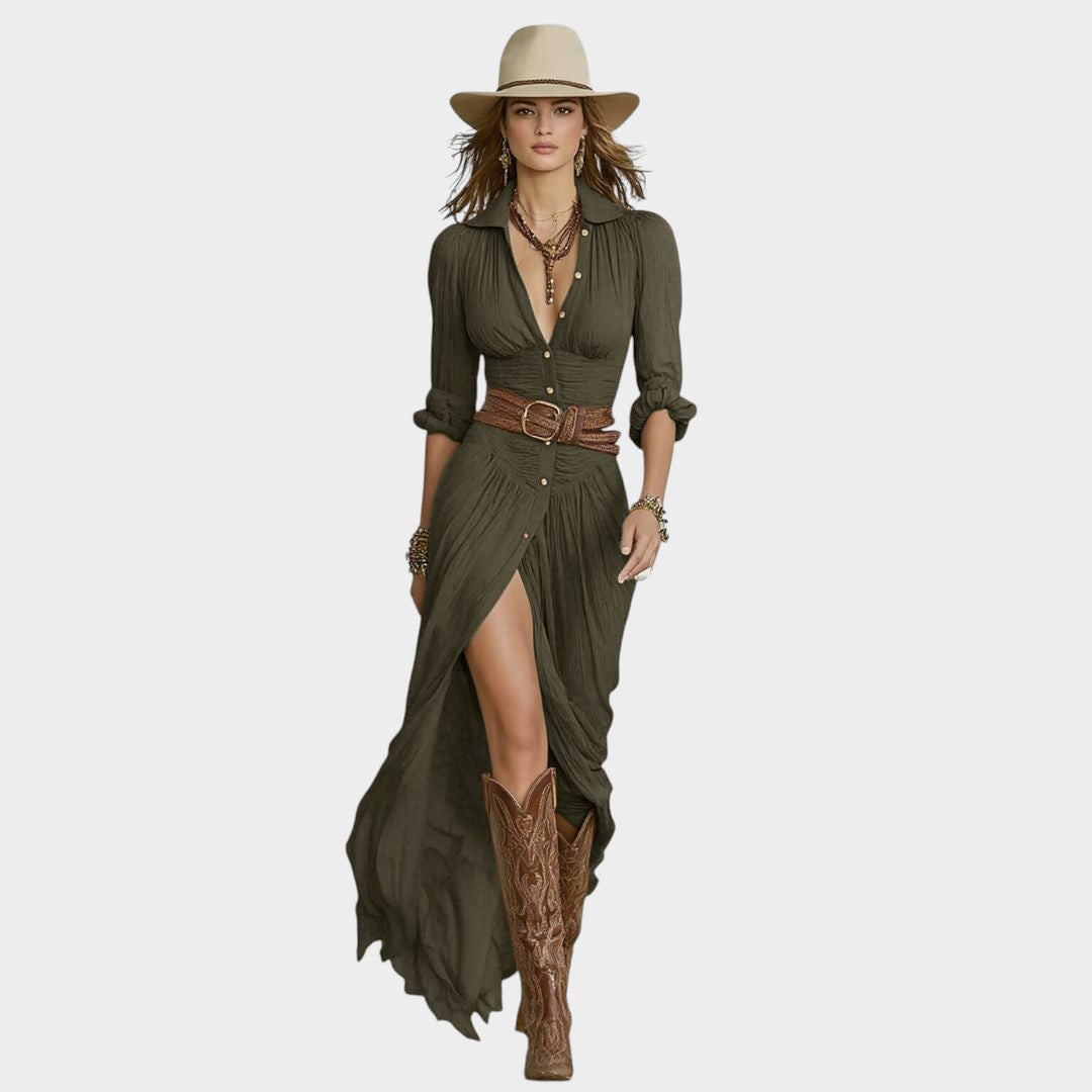 IDA | Vestido maxi com abertura frontal
