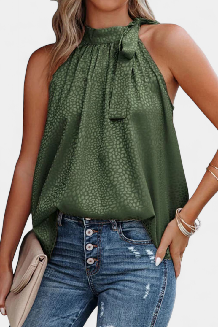 ISABELA | Blusa estampada de gola alta com laço
