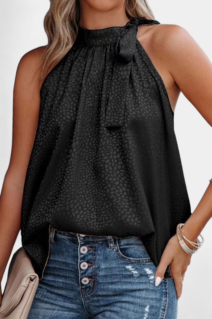 ISABELA | Blusa estampada de gola alta com laço