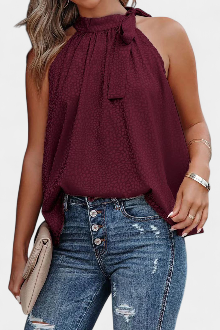 ISABELA | Blusa estampada de gola alta com laço