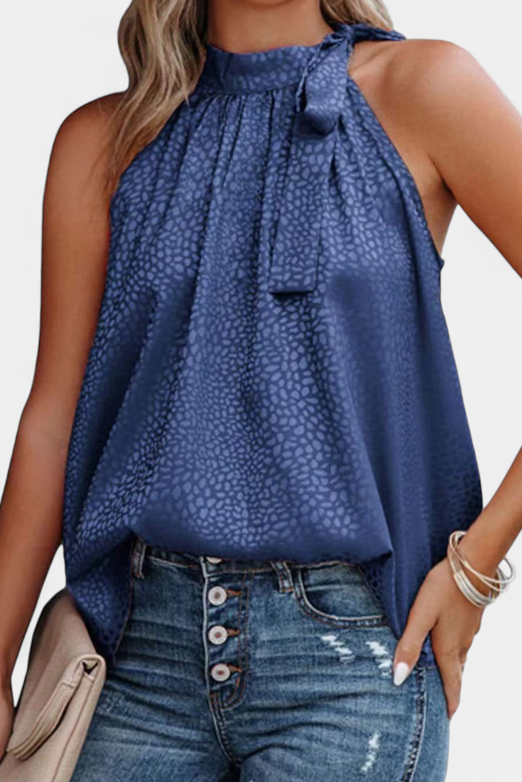 ISABELA | Blusa estampada de gola alta com laço