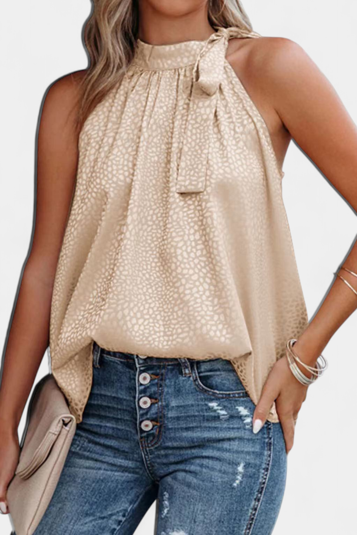 ISABELA | Blusa estampada de gola alta com laço