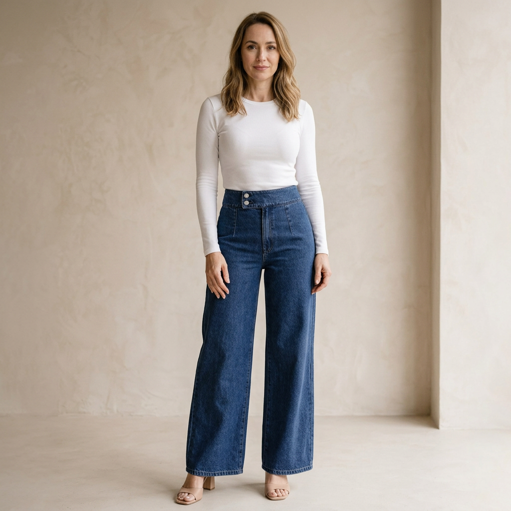 LAURA | Calça jeans de cintura alta e perna larga