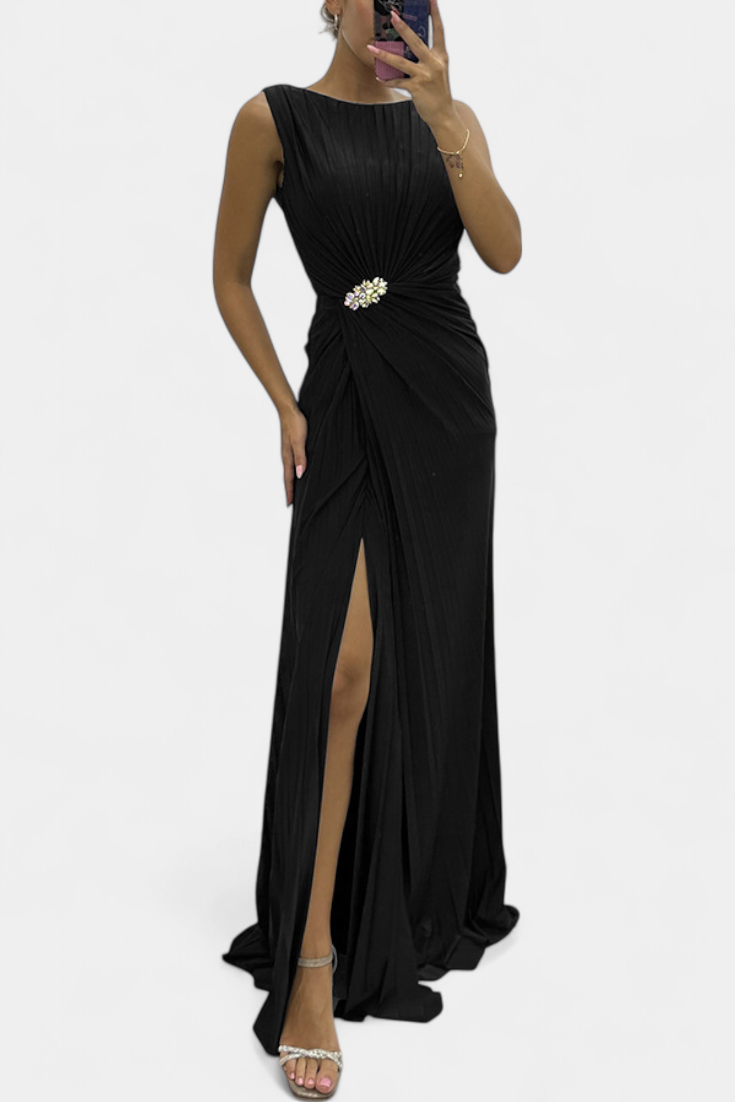 ELISA | Vestido maxi plissado com decote transpassado