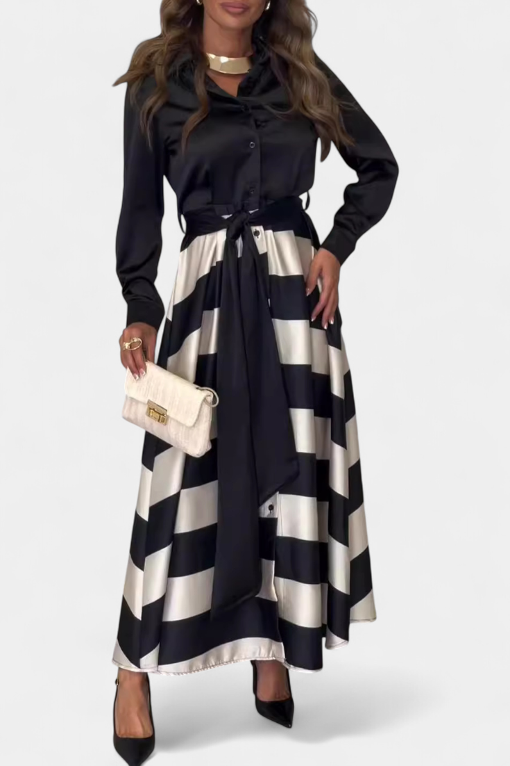NESSIA | Vestido longo listrado com cinto