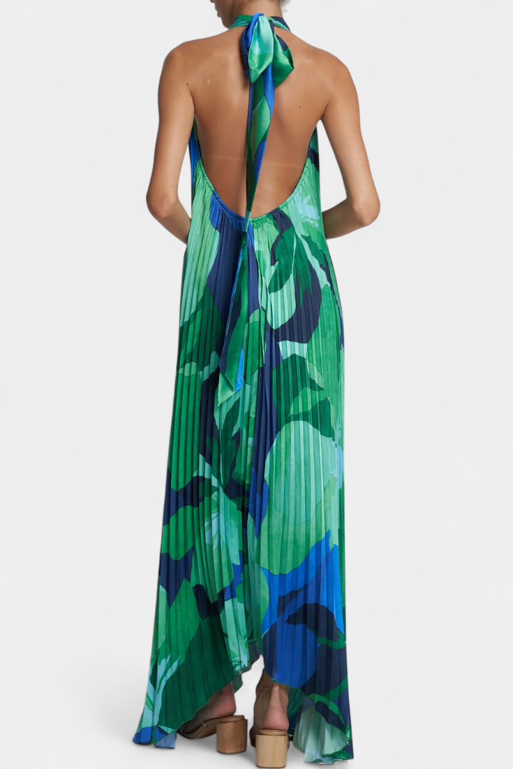 HELENA | Vestido longo plissado com decote halter