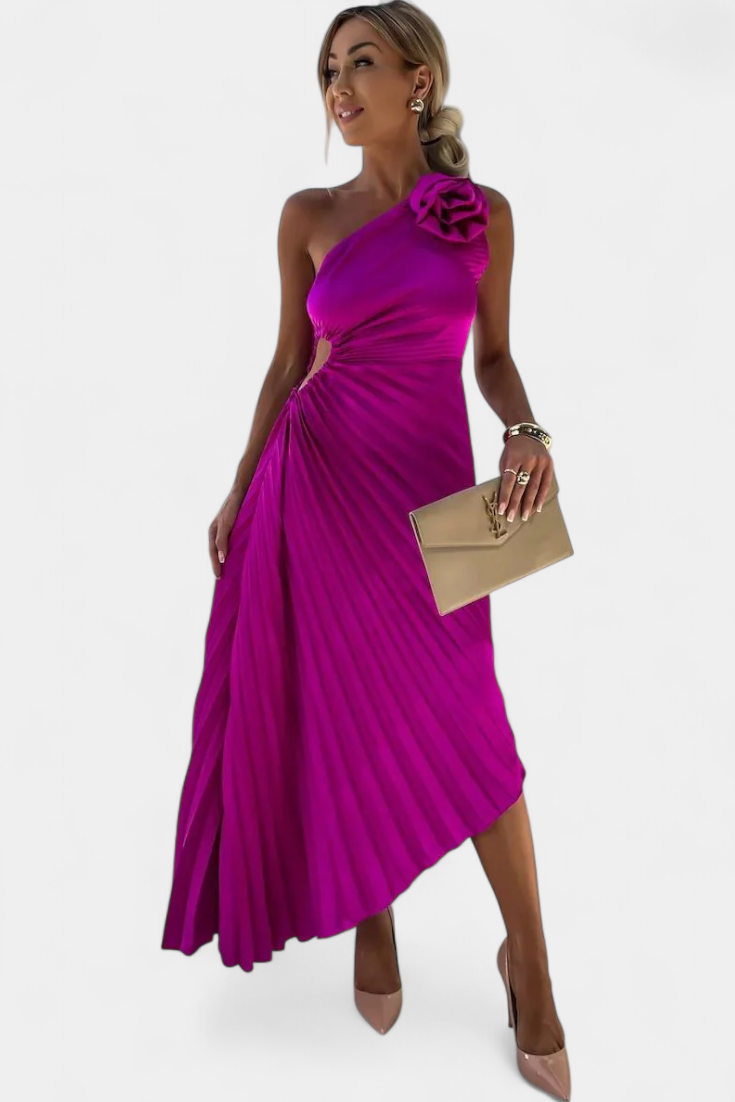 LEIRE | Vestido de coquetel assimétrico com flor
