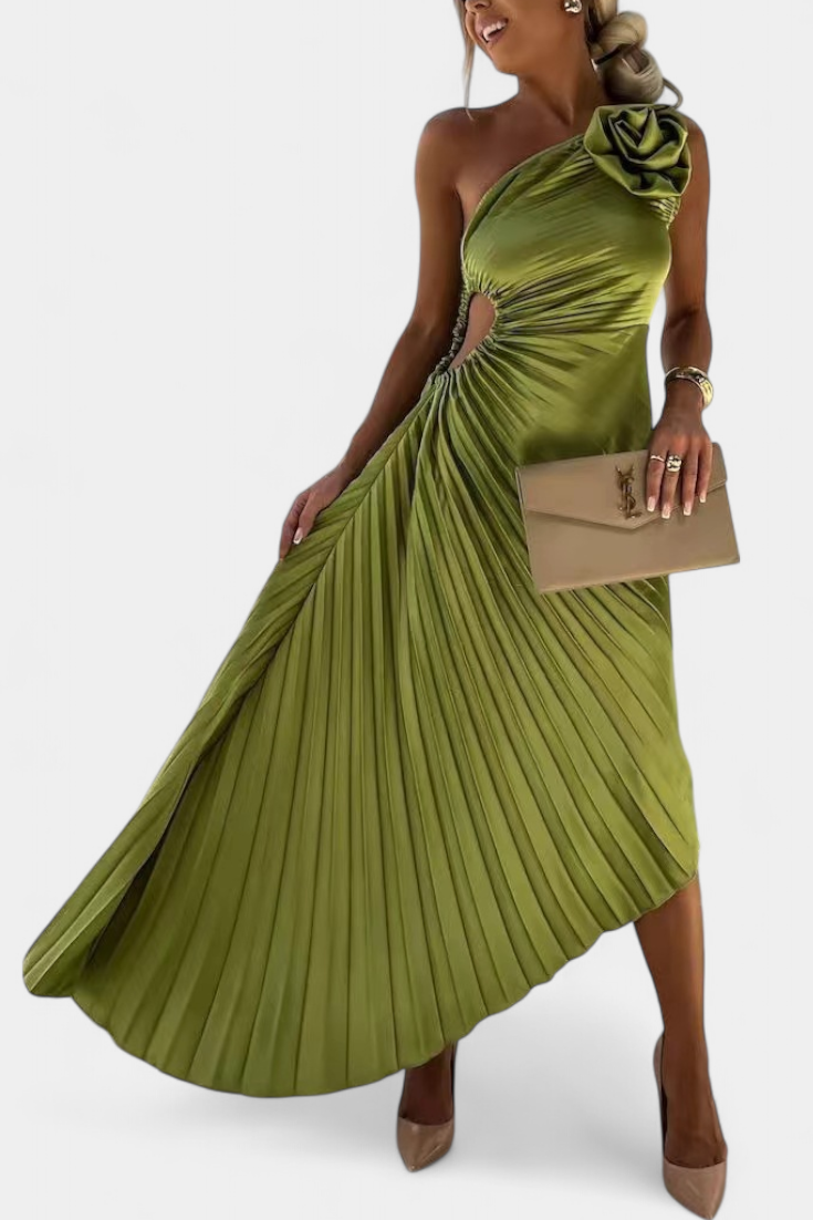 LEIRE | Vestido de coquetel assimétrico com flor