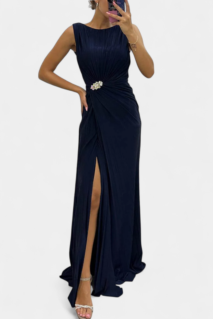 ELISA | Vestido maxi plissado com decote transpassado