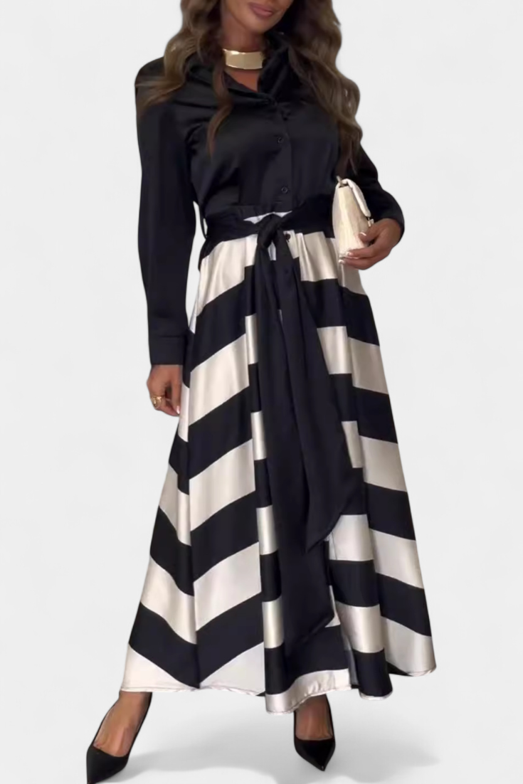 NESSIA | Vestido longo listrado com cinto