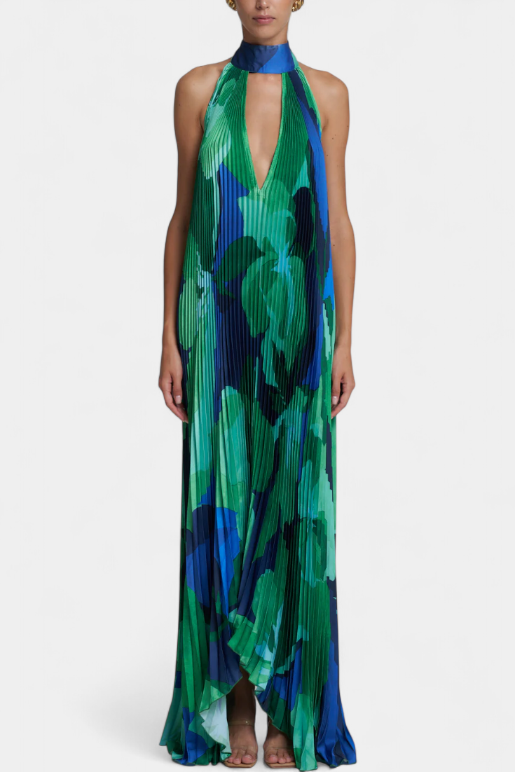 HELENA | Vestido longo plissado com decote halter
