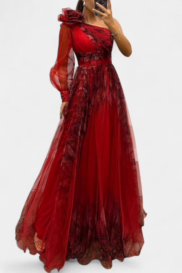 RAFAELA | Vestido longo ombro único com flor
