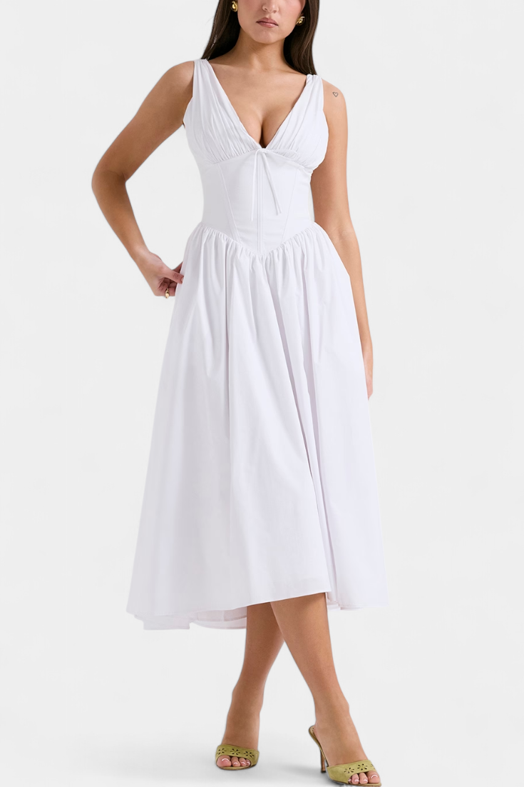 MARGIE | Vestido midi floral com decote em V