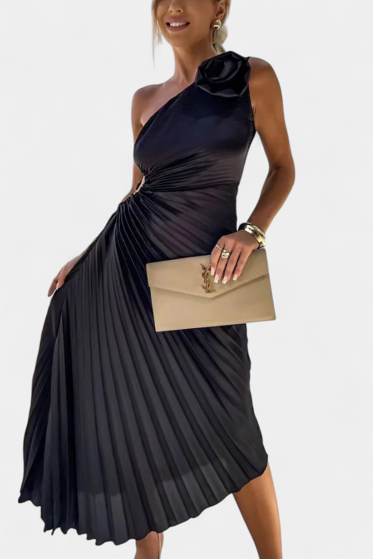 LEIRE | Vestido de coquetel assimétrico com flor