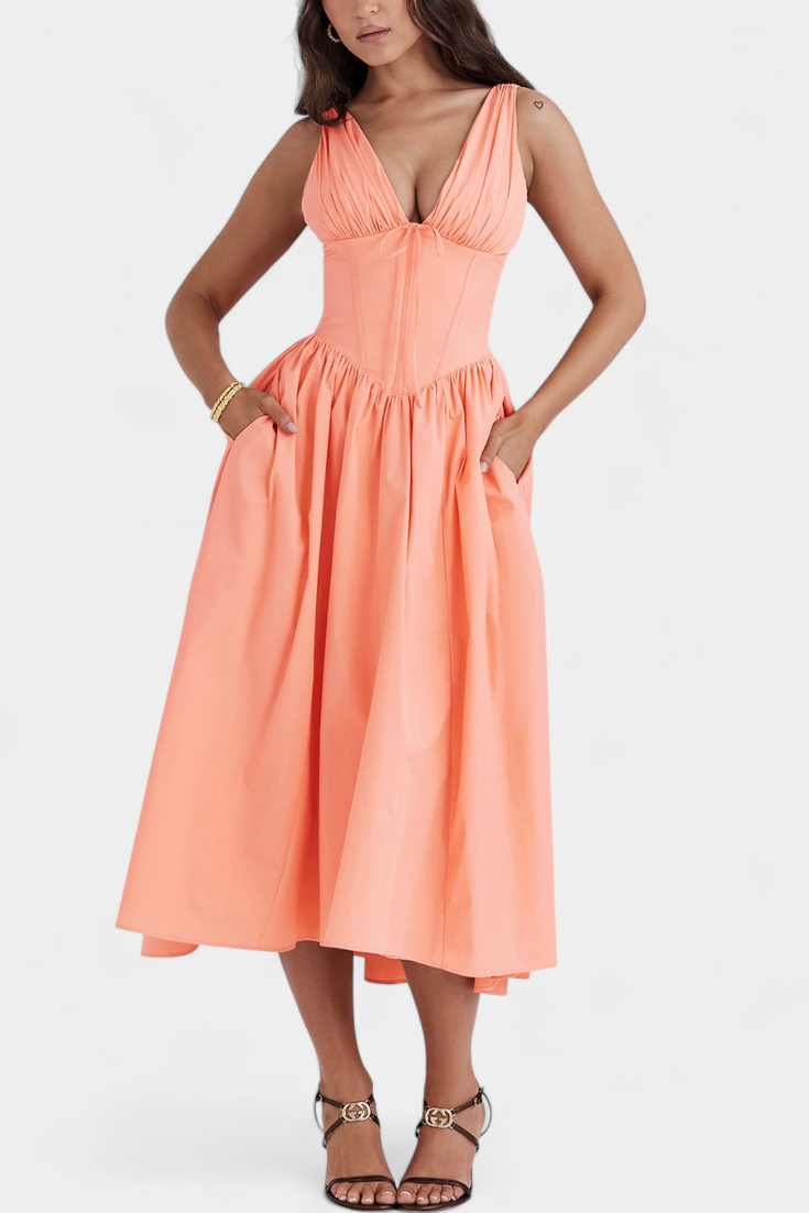 MARGIE | Vestido midi floral com decote em V