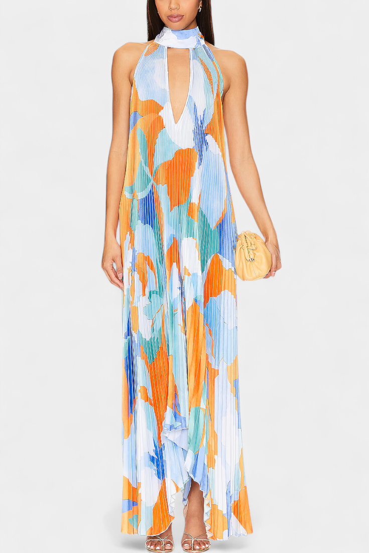 HELENA | Vestido longo plissado com decote halter