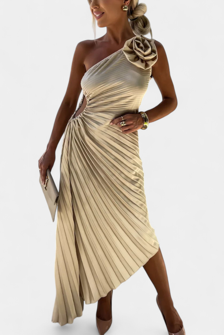 LEIRE | Vestido de coquetel assimétrico com flor