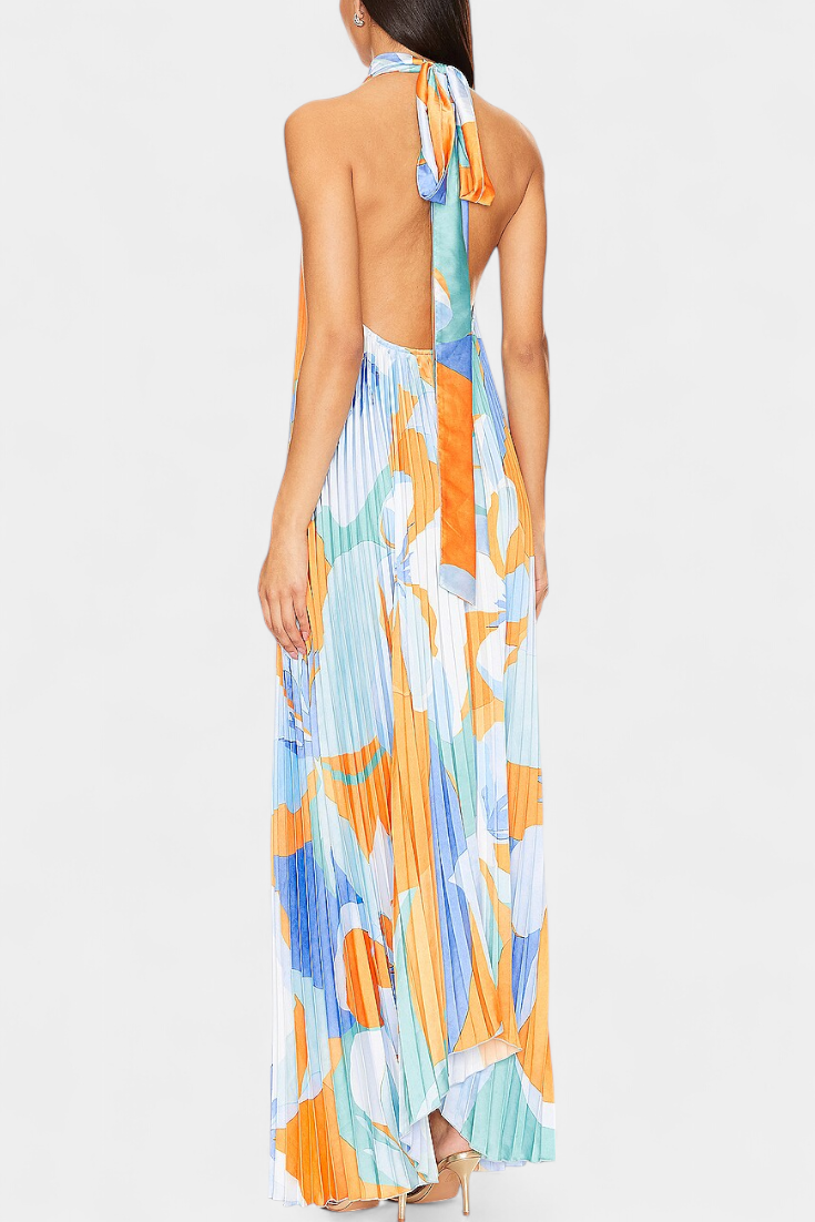HELENA | Vestido longo plissado com decote halter
