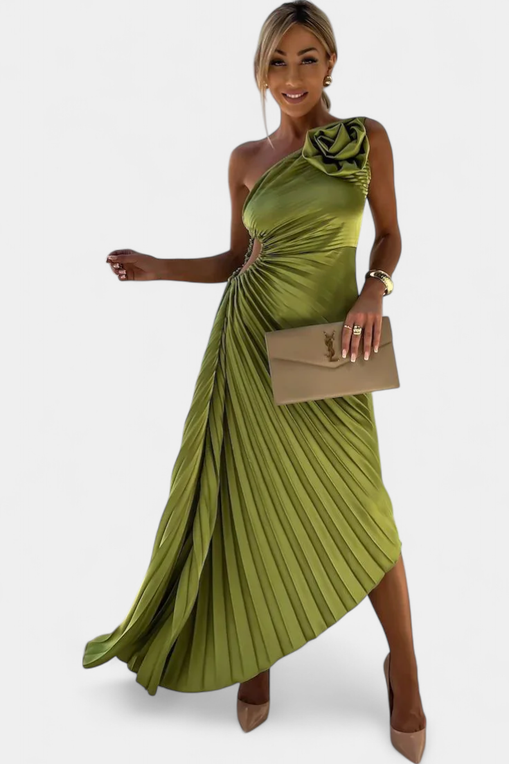 LEIRE | Vestido de coquetel assimétrico com flor