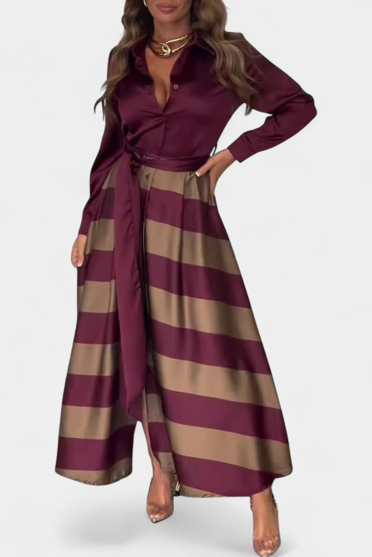NESSIA | Vestido longo listrado com cinto
