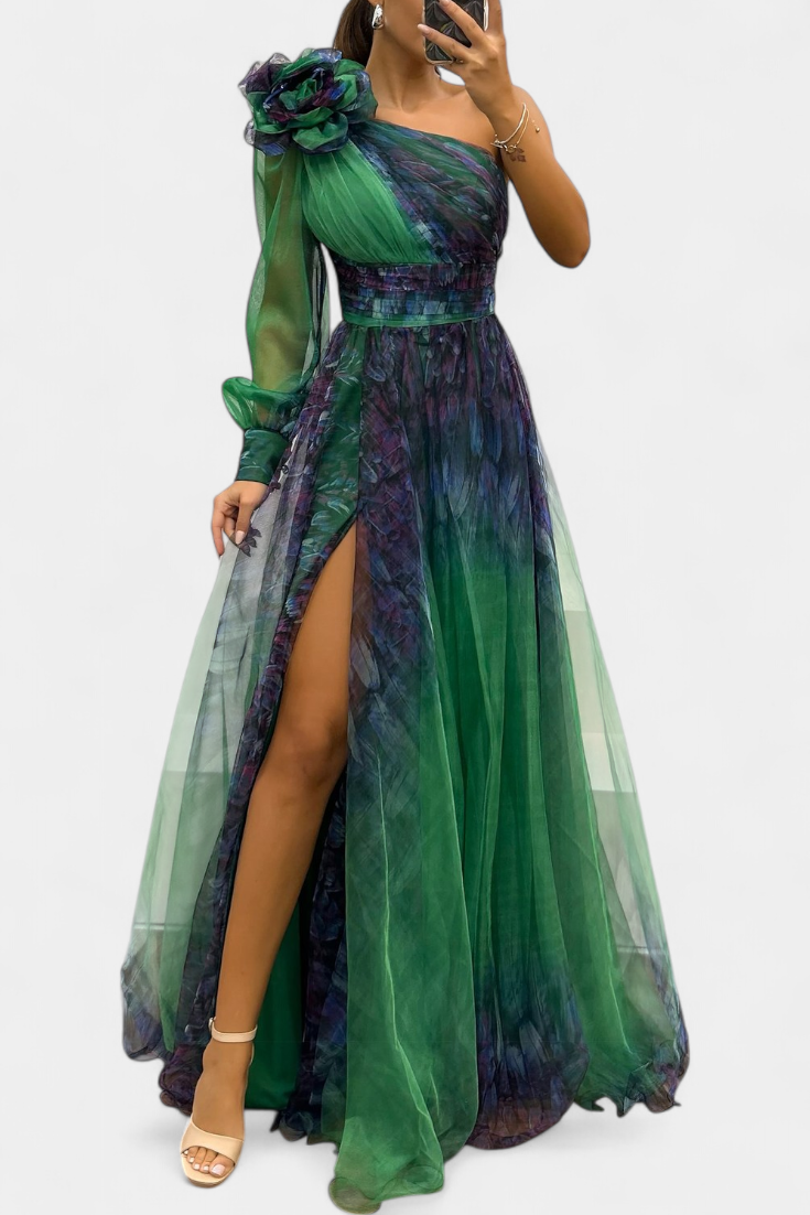RAFAELA | Vestido longo ombro único com flor