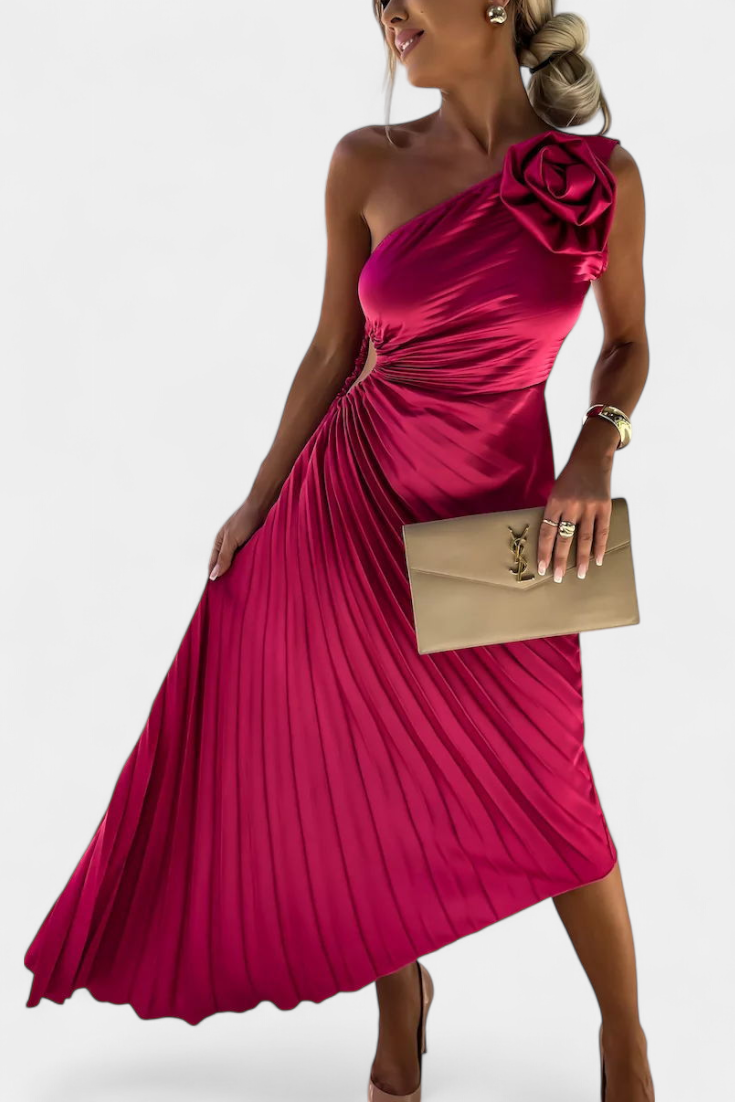 LEIRE | Vestido de coquetel assimétrico com flor