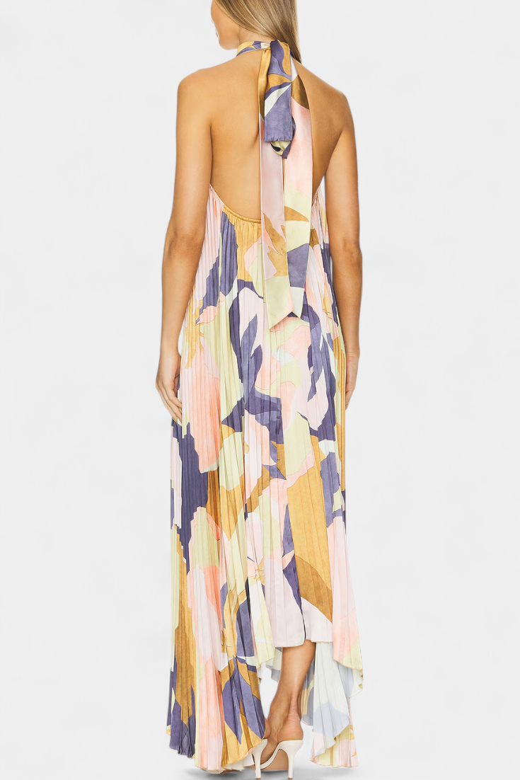HELENA | Vestido longo plissado com decote halter