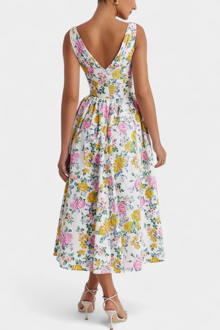 MARGIE | Vestido midi floral com decote em V
