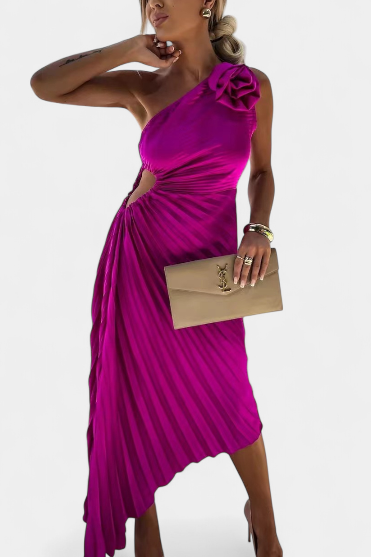 LEIRE | Vestido de coquetel assimétrico com flor