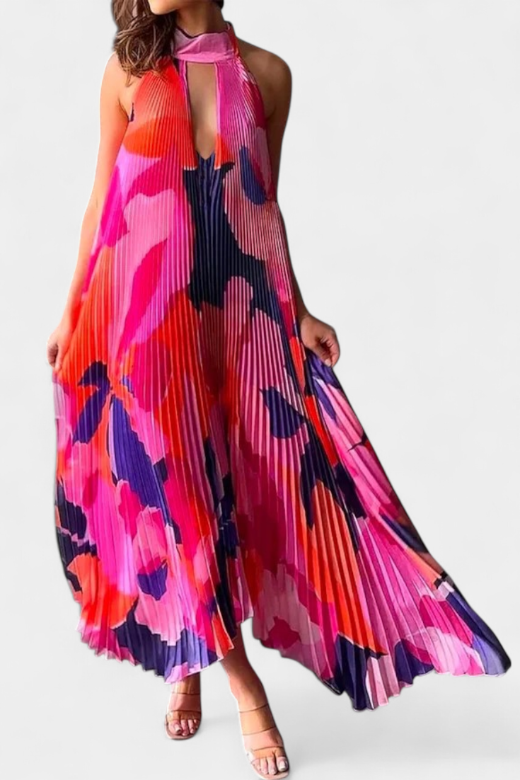 HELENA | Vestido longo plissado com decote halter