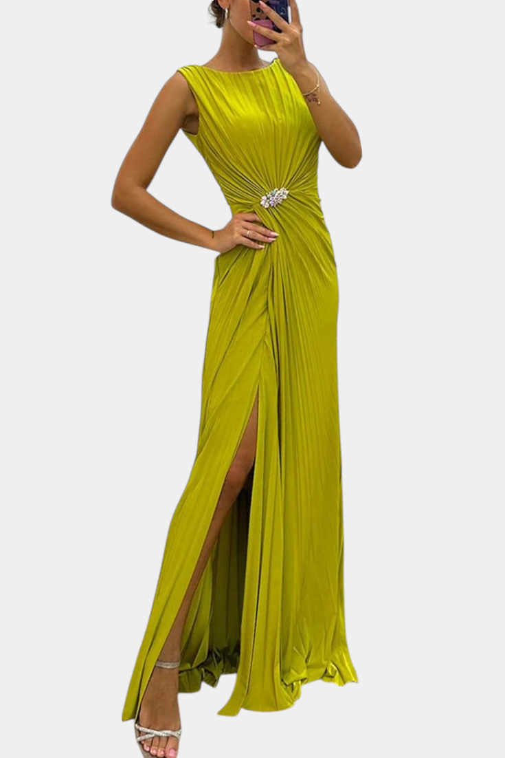ELISA | Vestido maxi plissado com decote transpassado