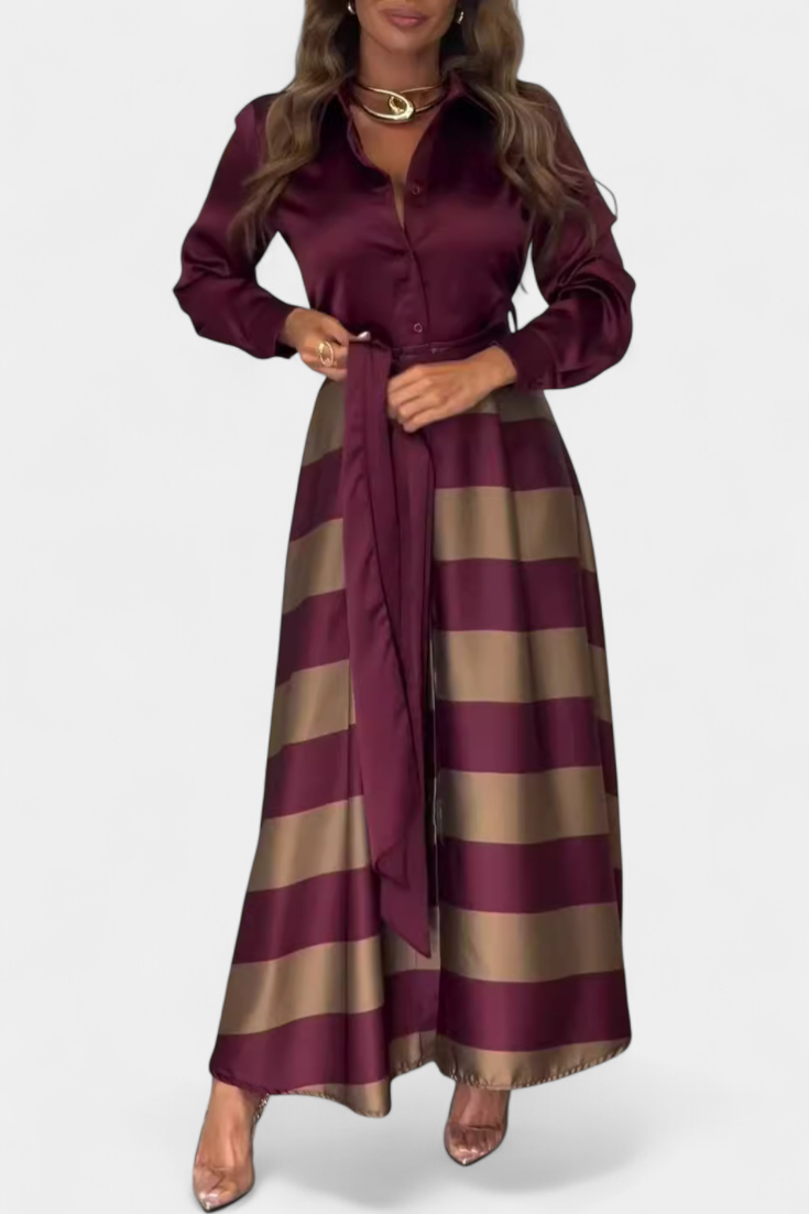 NESSIA | Vestido longo listrado com cinto
