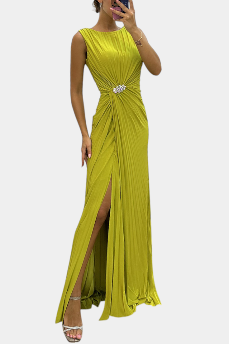 ELISA | Vestido maxi plissado com decote transpassado