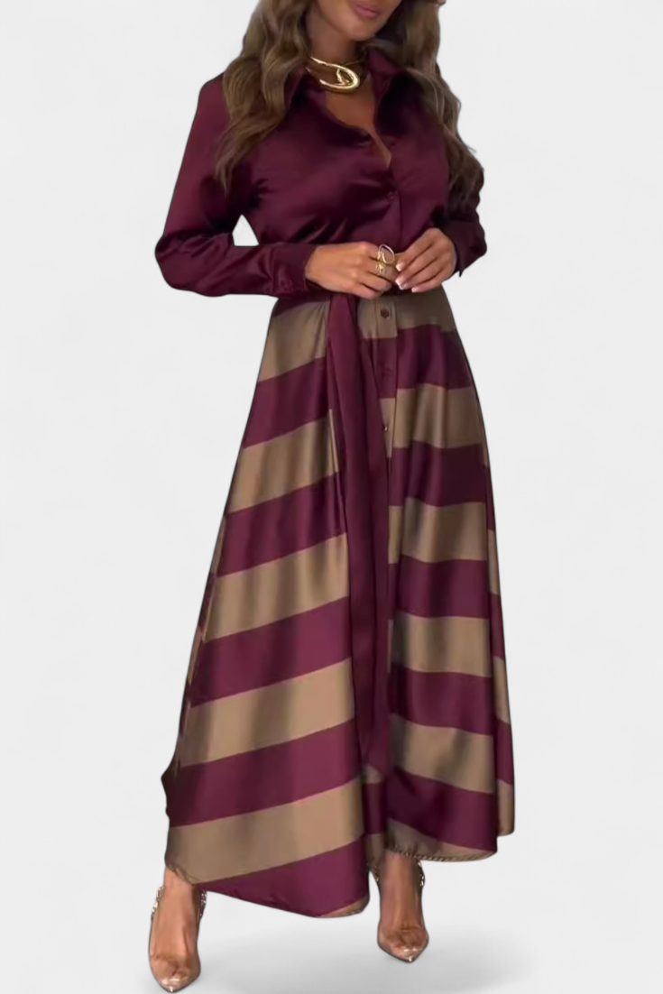 NESSIA | Vestido longo listrado com cinto