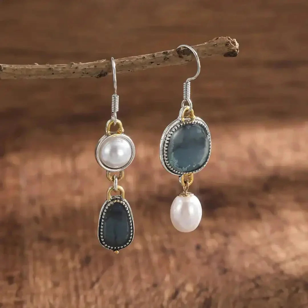 MANUELA | Brincos pendentes azul e pérola